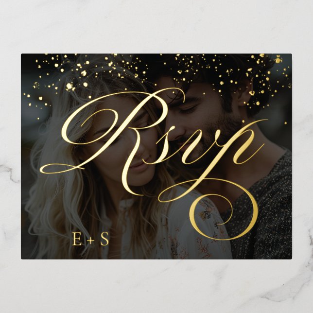 Boho Floral Orange and Blush Pink Photo Wedding Foil Invitation Postcard (Front)