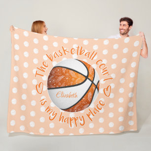 boho floral orange basketball court happy place fleece blanket