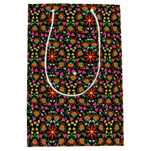 Boho Floral Orange Pink Black Green Medium Gift Bag
