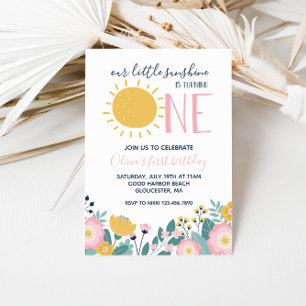 Boho Floral Our Little Sunshine 1st Birthday Invitation