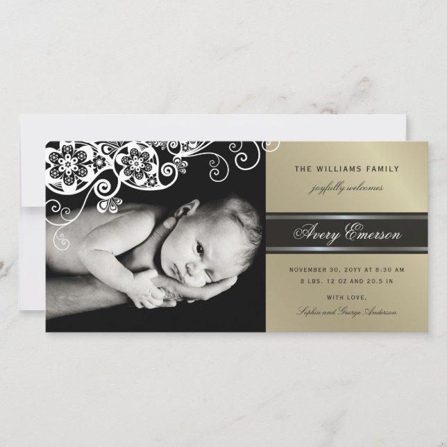 Boho Floral Paisley Elegant Birth Announcement (Front)