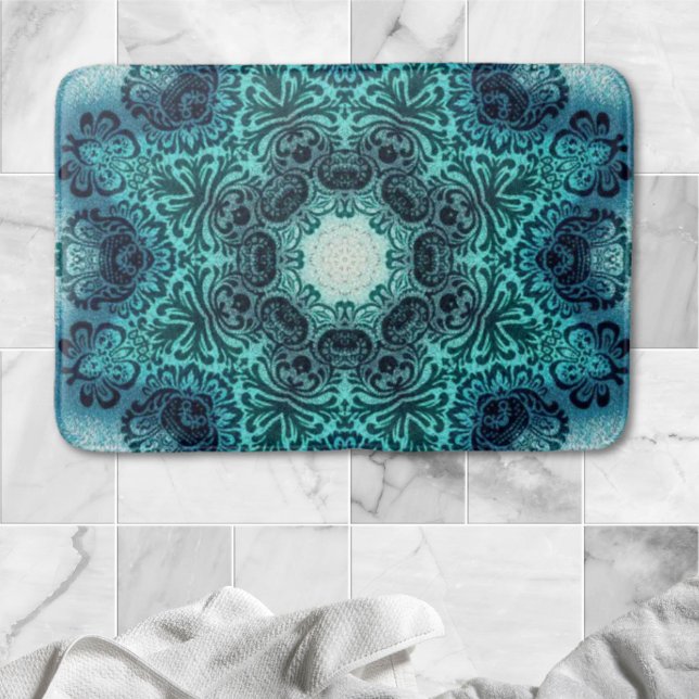 Boho floral paisley turquoise teal mandala damask bath mat (Boho floral paisley turquoise teal mandala damask bath mat)