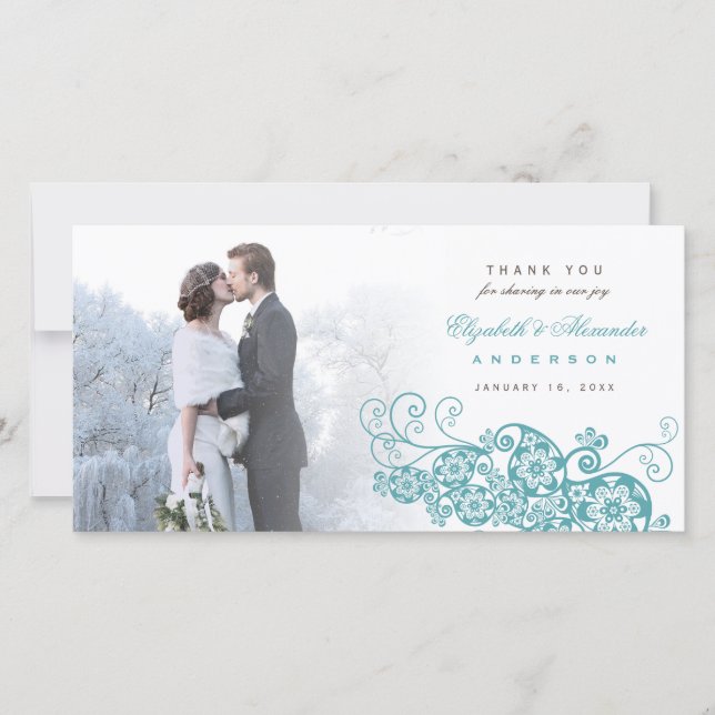 Boho Floral Paisley Wedding Thank You Photo Card (Front)