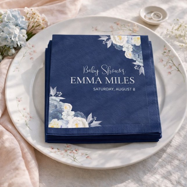 Boho Floral Pampas Blue Baby Shower Napkins (Creator Uploaded)