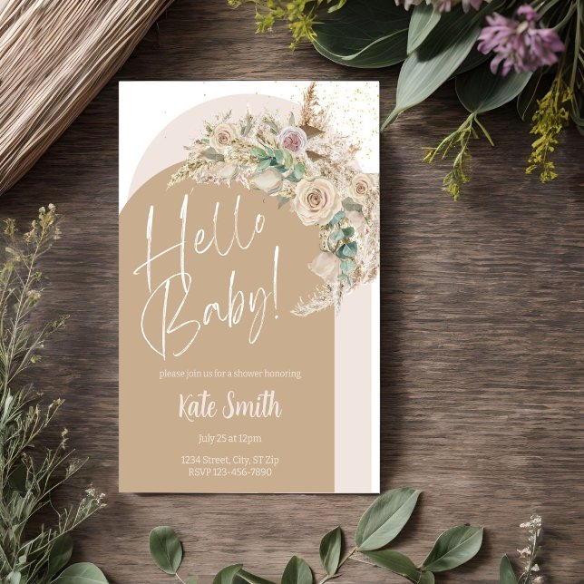Boho Floral Pampas Gender Reveal Party Invitations (Creator Uploaded)
