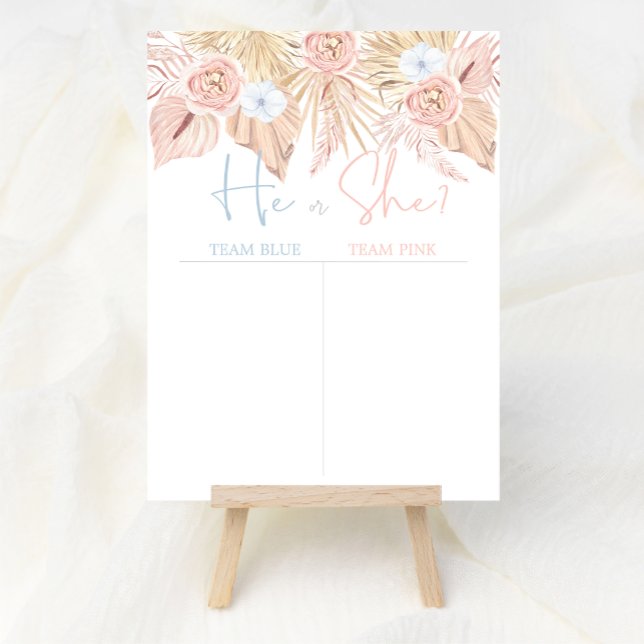 Boho Floral Pampas Grass Baby Gender Reveal Vote  Poster (Creator Uploaded)