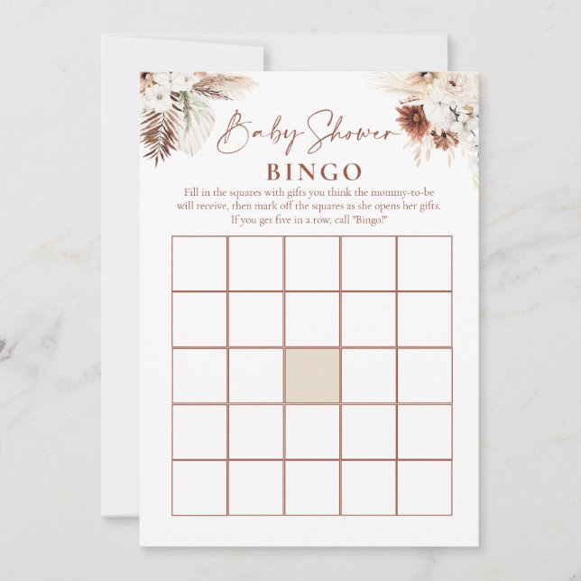 Boho Floral Pampas Grass Baby Shower Games Invitation (Front)