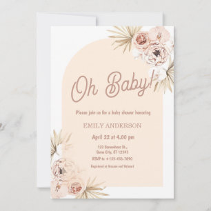 Boho Floral Pampas Grass Baby Shower Invitation