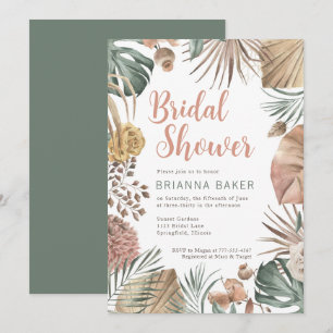 Boho Floral Pampas Grass Bridal Shower Invitation