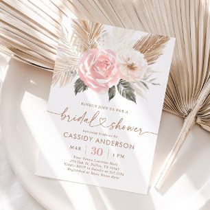 Boho Floral Pampas Grass Bridal Shower Invitation