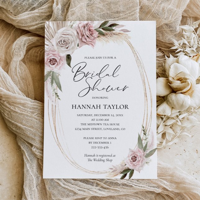 Boho Floral Pampas Grass Bridal Shower Invitation (Creator Uploaded)