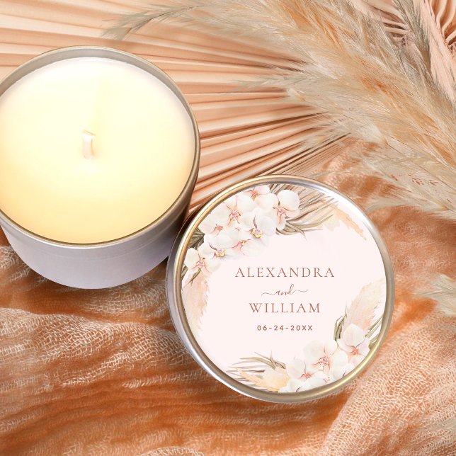 Boho Floral Pampas Grass Fall Rustic Wedding Classic Round Sticker (Creator Uploaded)