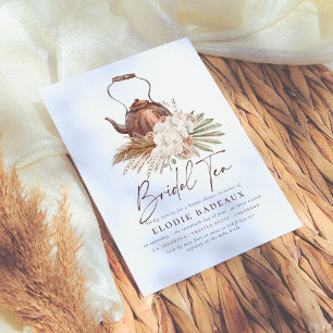 Boho Floral Pampas Grass Modern Tea Bridal Shower Invitation
