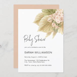 Boho Floral Pampas Grass Palm Blush Baby Shower Invitation