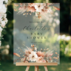 Boho Floral Pampas Grass Pampas Grass Rose Welcome Acrylic Sign