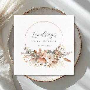 Boho Floral Pampas Grass Rose Baby Shower Napkin