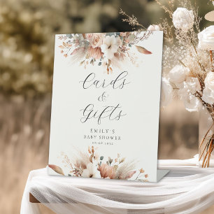 Boho Floral Pampas Grass Rose Welcome Pedestal Sign