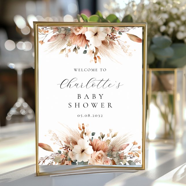 Boho Floral Pampas Grass Rose White Welcome Poster (Boho Floral Pampas Grass Rose White Welcome Poster)