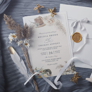  Boho Floral Pampas Grass Rustic QR Code Wedding Invitation