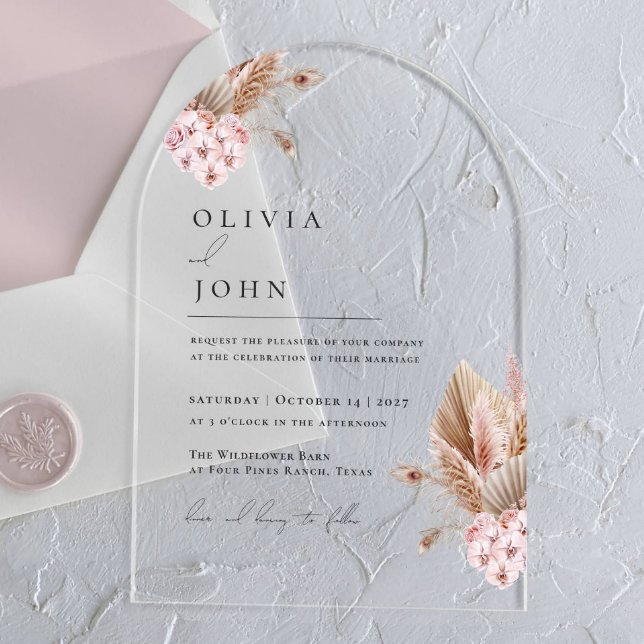 Boho Floral Pampas Grass wedding invitations (Creator Uploaded)