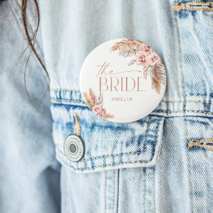 Boho Floral Pampas Rose Gold Bride 7.5 Cm Round Badge