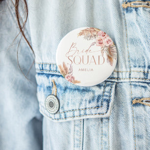 Boho Floral Pampas Rose Gold Bride Squad 7.5 Cm Round Badge