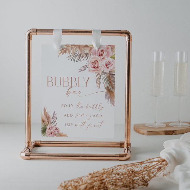 Boho Floral Pampas Rose Gold Bubbly Bar Poster (Creator Uploaded)