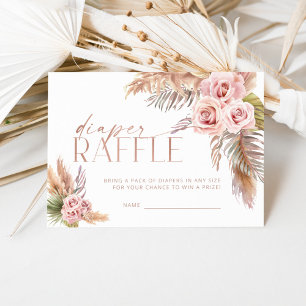 Boho Floral Pampas Rose Gold Diaper Raffle Enclosure Card