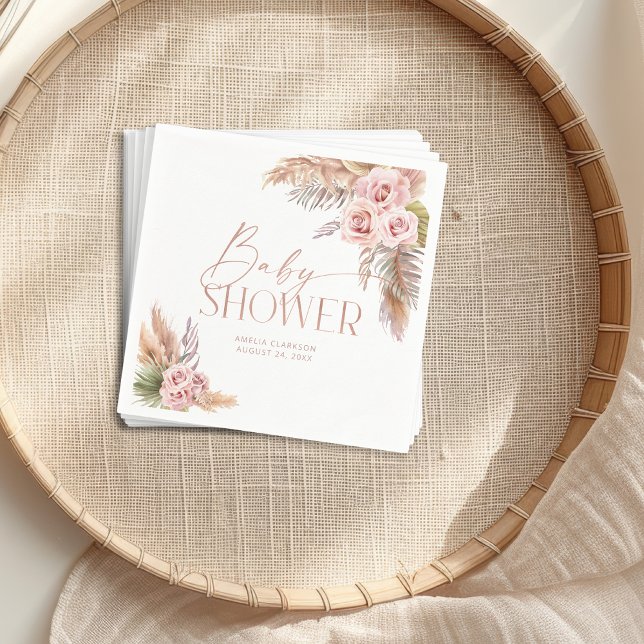 Boho Floral Pampas Rose Gold Paper Plates Napkin (Creator Uploaded)