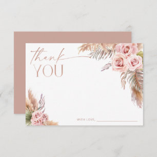 Boho Floral Pampas Rose Gold Thank You Invitation
