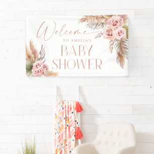 Boho Floral Pampas Rose Gold Welcome Banner