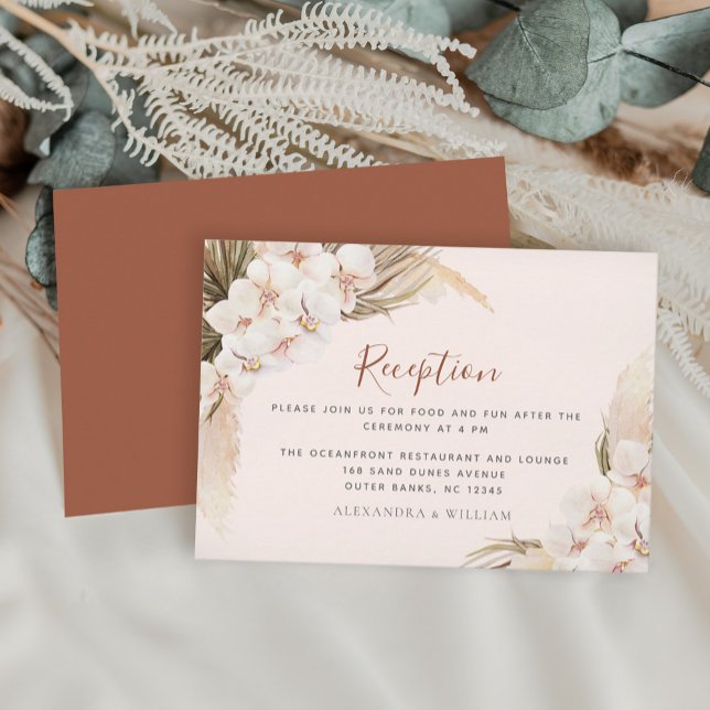 Boho Floral Pampas Terracotta Wedding Reception Enclosure Card (Creator Uploaded)