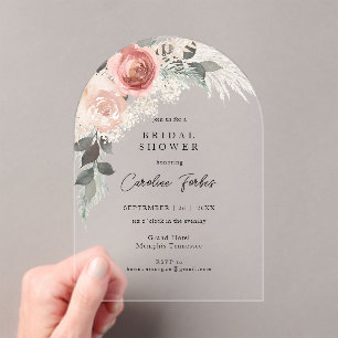Boho, Floral, Pampasgras, Arch Bridal Shower Acrylic Invitations