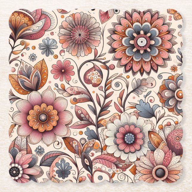 Boho Floral Paper Coasters – More Shapes (Front)