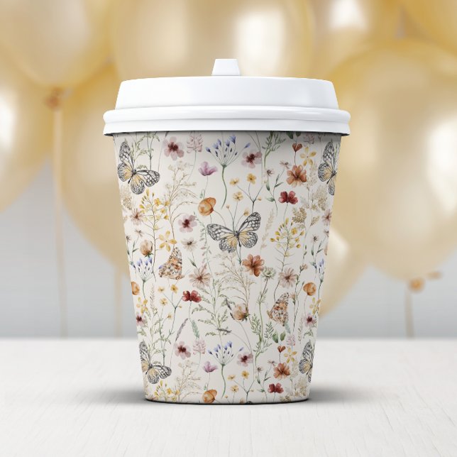 Boho Floral Paper cup (Boho Floral Paper Cup with Butterflies by Painted Paperie
)