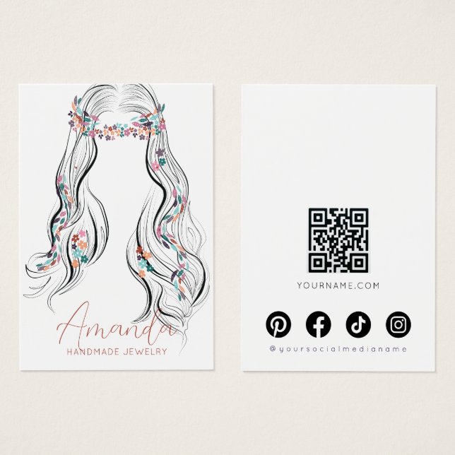 Boho Floral Pastel Wavy Hair Earrings Display Card (Front & Back)