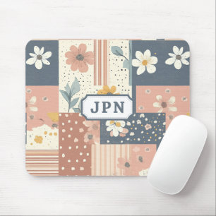 Boho Floral Patchwork in Terracotta and Sage Mouse Pad