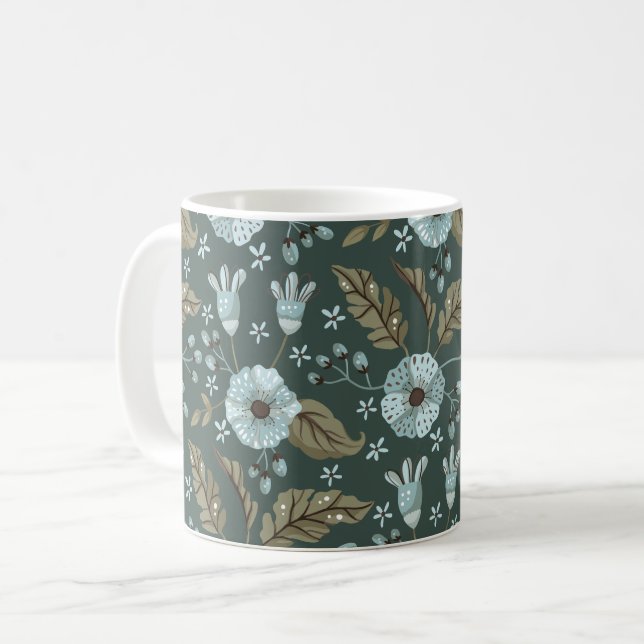 Boho Floral Pattern Blue Coffee Mug (Front Left)