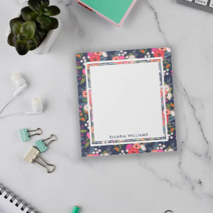 Boho Floral Pattern - Navy Blue - Name Notepad