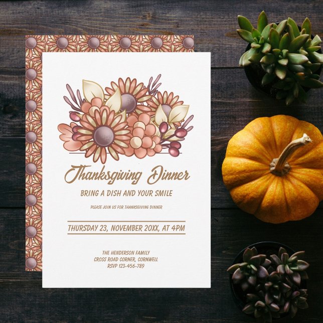 Boho floral pattern Thanksgiving Dinner Invitation (Creator Uploaded)