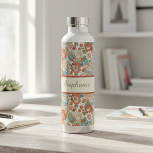 Boho Floral Pattern Water Bottle
