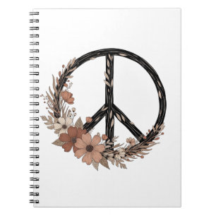 Boho Floral Peace Sign – Earthy Wall Art & Tote De Notebook