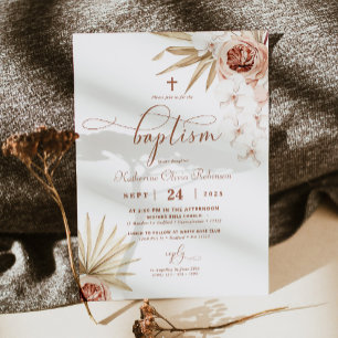 Boho Floral Photo Baptism Invitation