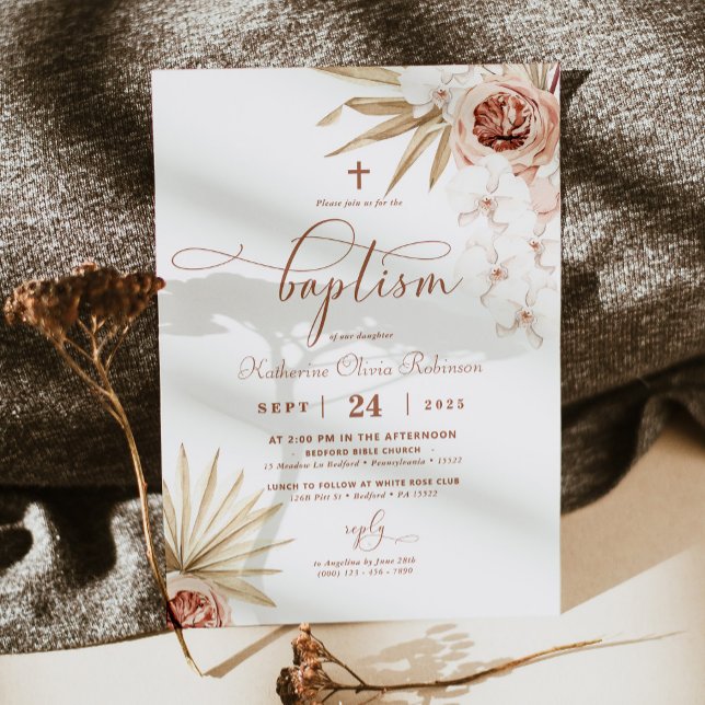 Boho Floral Photo Baptism Invitation (Creator Uploaded)
