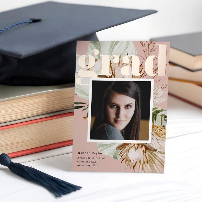 Boho Floral Photo Foil Graduation Announcement  (Creator Uploaded)