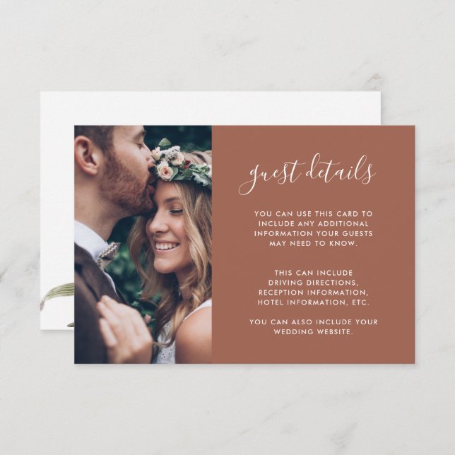Boho Floral Photo Terracotta Wedding Guest Details Enclosure Card (Front/Back)