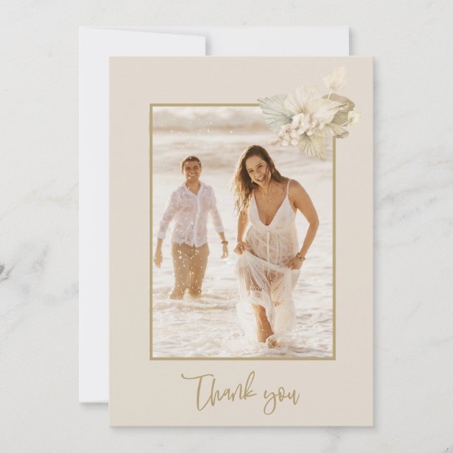 Boho Floral Photo Wedding Thank You (Front)