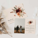 Boho Floral Photo Wedding Thank you Card<br><div class="desc">Express your gratitude with our Boho Burgundy Floral Photo Wedding Thank You Card. Featuring a beautiful floral design and a space for your favourite wedding photo,  this card combines boho charm with a personal touch. Matching items in our Autumn Elegance Fall Floral Wedding Collection - Cava Party Design</div>