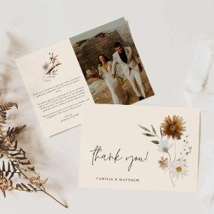 Boho Floral Photo Wedding Thank you Card