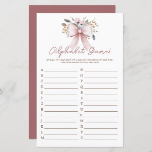 Boho Floral Pink Bow Girl Baby Shower Alphabet